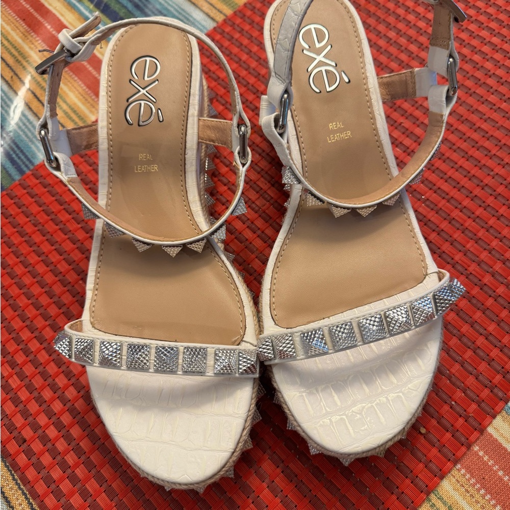 EXE White Wedge studded sandals.  Size 41.  Great condition.